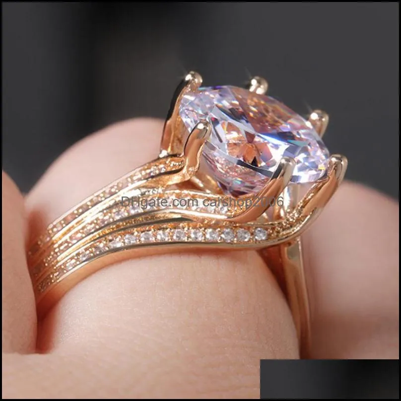 Women Wedding Rings Big Round Zirconia Crystal Ring Good Quality Anniversary Gift Statement Jewelry