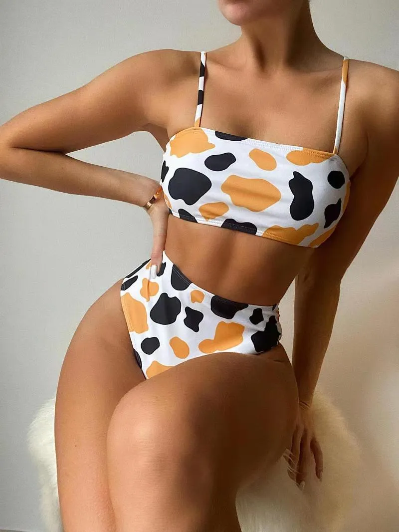 Women's Swimwear Vaca Impresso Bikini Mulher Swimsuit Push Up Feminino Conjunto Brasileiro Ternos Banheira Beach Wear Natação Terno Biquinis