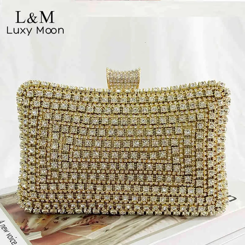 Crystal Luxury Brand Clutch For Women Evening Small Wedding Feest Portemonnees en handtas Goud Vrouwelijke schoudertas SAC X572H