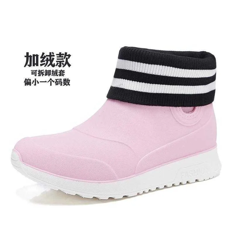 2021 كاحل المطر أحذية النساء مقاوم للماء أحذية كاحل PVC Rainboots جديدة الأزياء أحذية الصيد الصلبة على القطن الشتوي