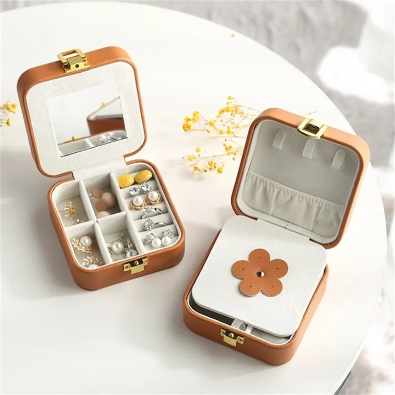 Casegrace Pu Leather Mini Jewelry Box Organizer för örhängen Halsband Ring Storage Casket Portable Jewely Case 220507