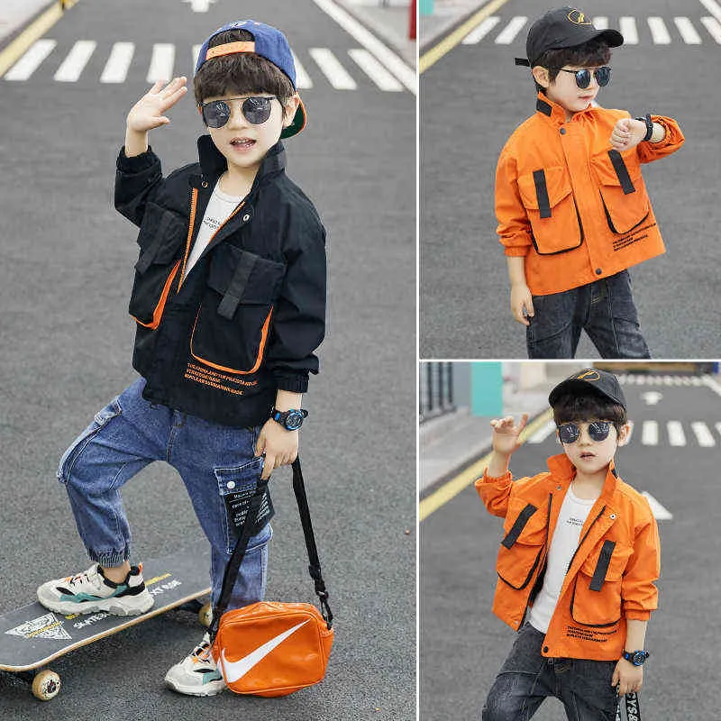 2021 New Fashion Boys Coat Fashion Street Style Big Pocket Windproof Trench Jackets For Children Big Boy Size 110 160 J220718