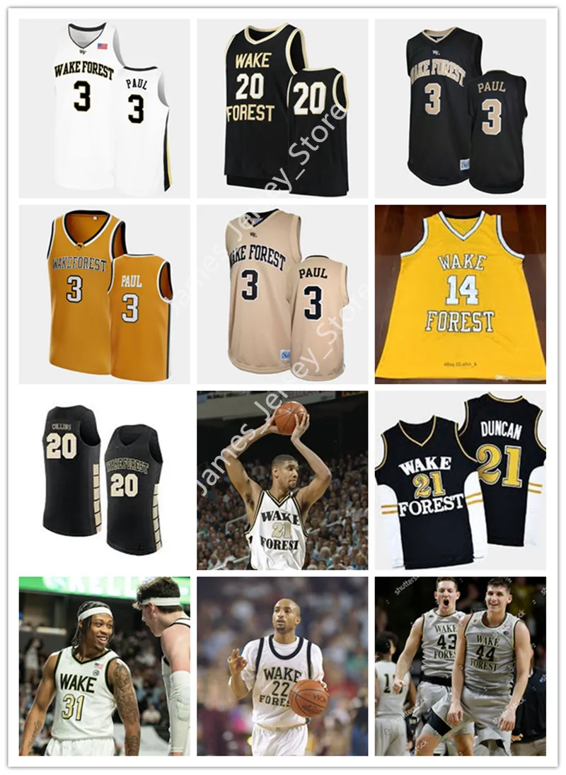 2022 NCAA Custom Wake Forest cucita maglia da basket 3 Chris Paul maglie 21 Tim Dun può 11 Carter Whitt 1 Isaiah Mucius 2 Cameron Hildreth 25 Robert McCray Jersey