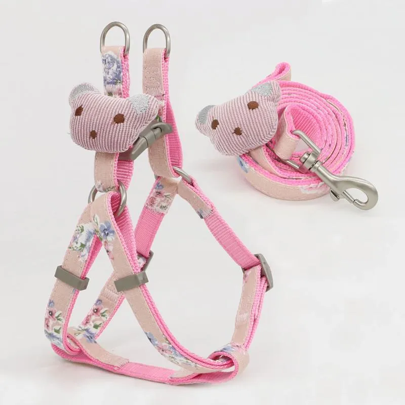 Dog Collars & Leashes Cute Cat Harness Leash Set Adjustable Printing Pet Puppy For Small Medium Dogs Walking Safety SuppliersDog