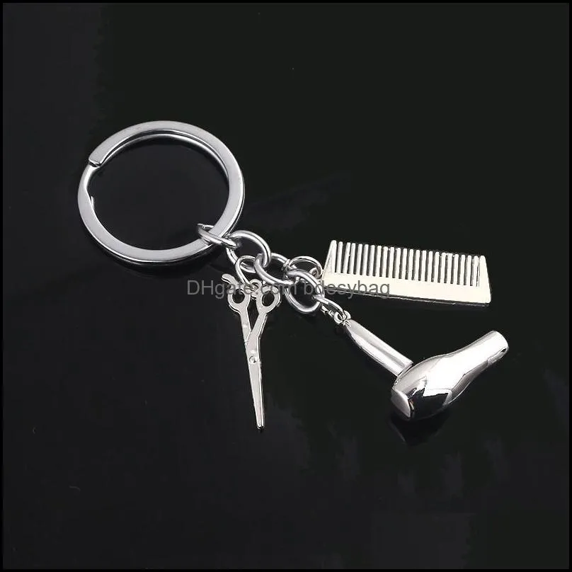 keychains sg personality barber hair dryer combs scissors pendant keyring stylist tools scissor blow salon hip hop creative gift