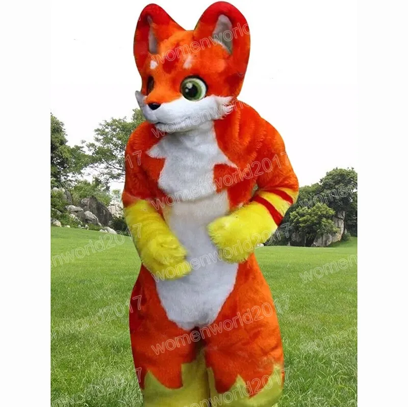 Halloween Orange Husky Fox Dog Mascot Kostuum Simulatie Streepjes Karakter Outfits Pak Volwassenen Outfit Kerstcarnaval Fancy Dress For Men Women