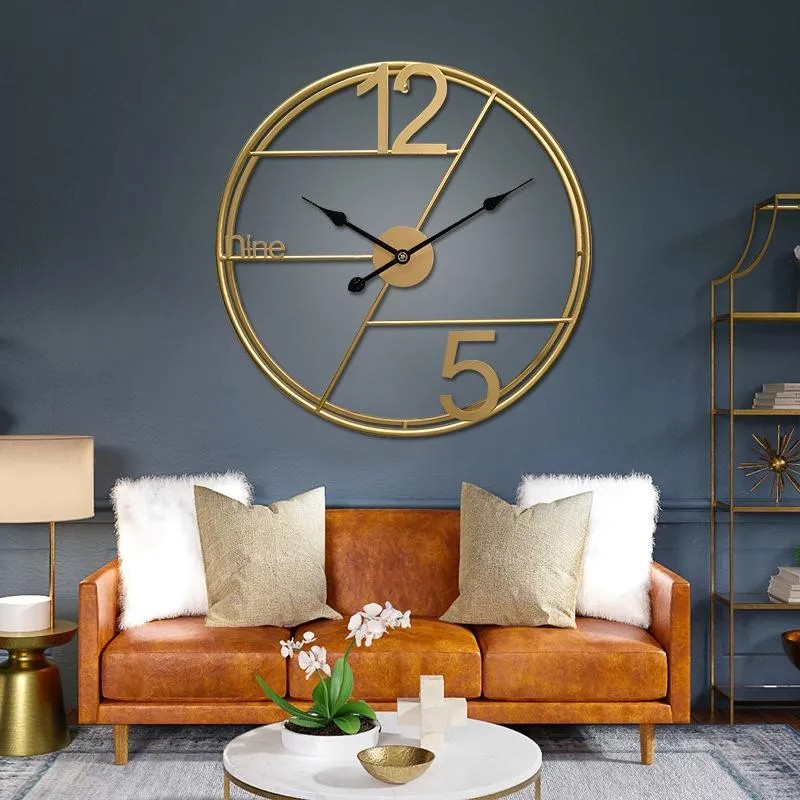 Wanduhren Gold Uhr Modernes großes Wohnzimmer nordisch kreativer Hintergrund dekorativ still