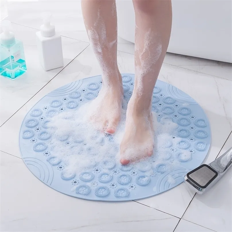 Tapis de salle de bain bleu ventouse antidérapante tapis de bain rond en silicone tapis de douche doux tapis de massage des pieds de couleur unie tapis de bain de baignoire 220511