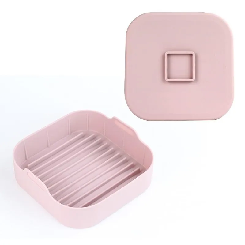 Air Fryer Silicone Pot Reusable Non-Stick Steamer Pad Oven Baking Tray Bread for Kitchen Accessories Round Square
