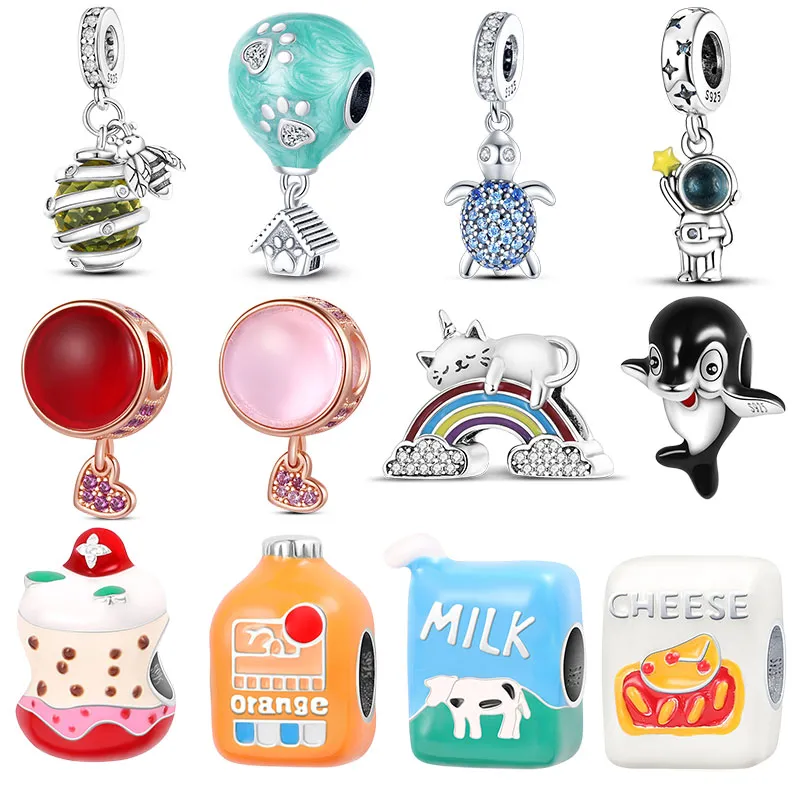 925 Silver Fit Pandora Charm 925 Bracelet Hot Air Balloon Rainbow Milk charms set Pendant DIY Fine Beads Jewelry