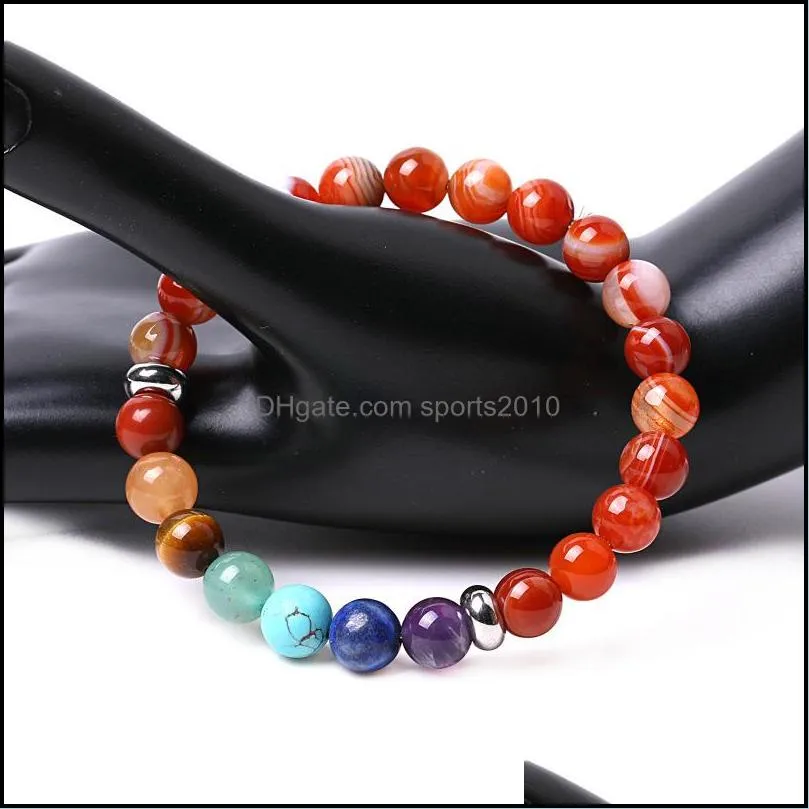 7 chakra 8mm red agate stone beaded strand bracelet round beads bracelets healing energy yoga bracelet for men women jewelr sports2010