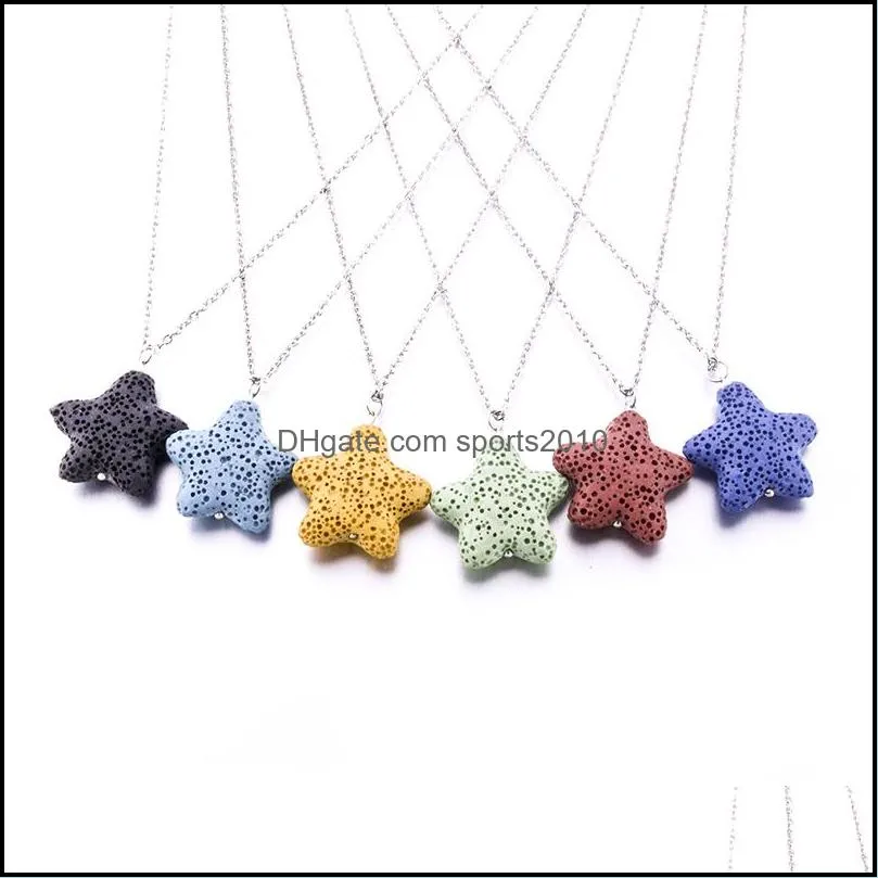 colorful star lava stone pendant necklace diy arom essential oil diffuser necklaces stainless steel chain collar for women sports2010