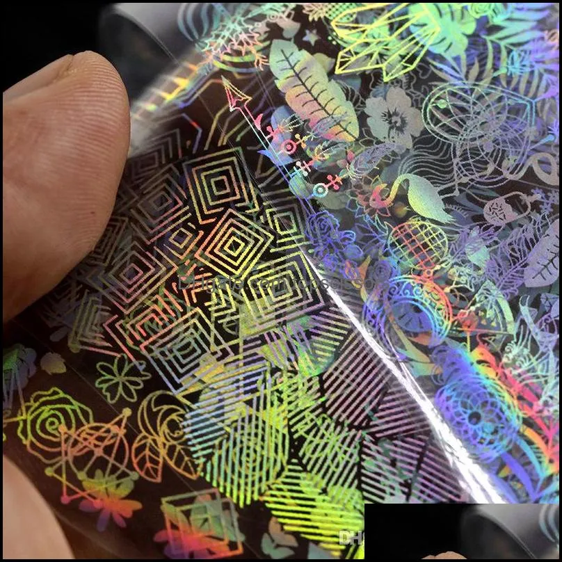 Holographic Nail Foil Laser Flower Dreamcatcher Mixed Patterns Galaxy Manicure Nail Art Transfer Sticker Set for Christmas Halloween