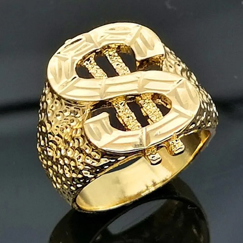 Cluster ringen Creative Design Hip Hop Style Gold Color Dollar Logo Metal Ring Trendy Heren Rock Party Jewelry Cluster