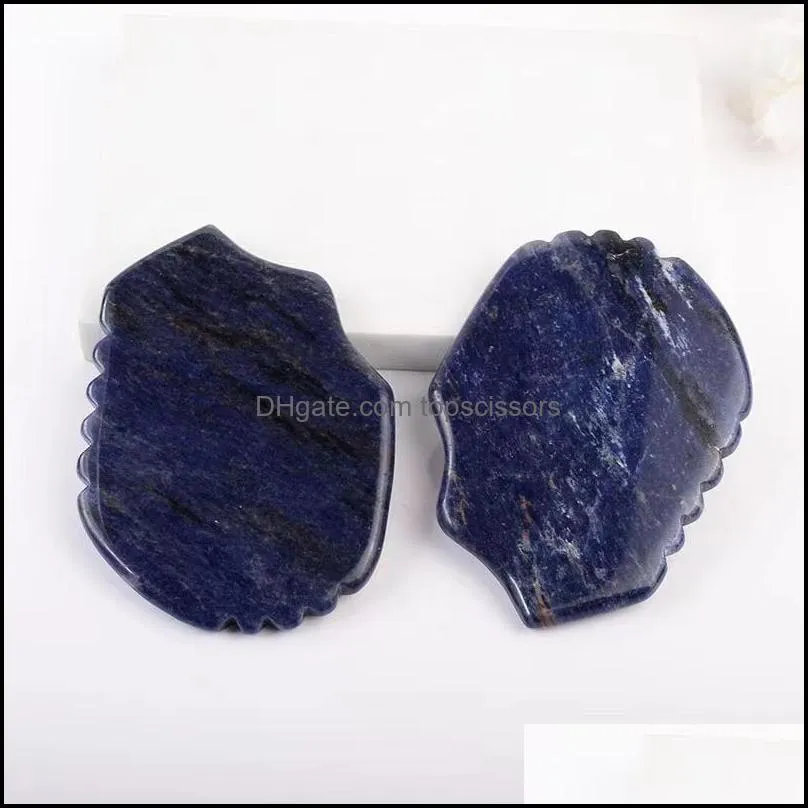 الحجر الطبيعي الوجه MASRING MARTING Chin Health Care Beauty Jade Guasha Scra Board Blue Sodalite Gua Sha Facial Mas Drop Droper