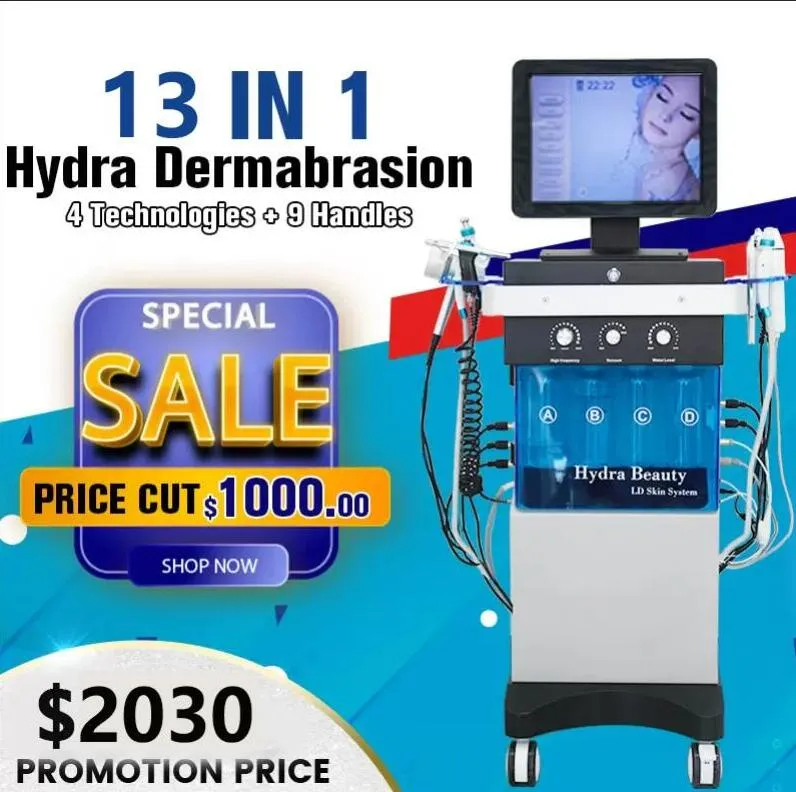 Professional 13 in1 SPA Hydra Dermabrasion Machine Diamond Skin Resurfacing BIO Microcurrent Microdermabrasion Peeling Acne Treatment