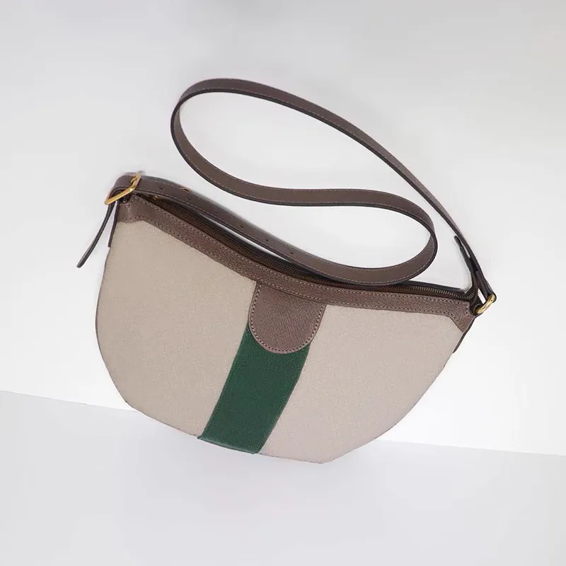 Designer Cross Body G Pequeno Bolsa de ombro Especial Vintage Messenger Sacos para Mulheres Half Bolsas de Design de Lua Verde e Red Web 598125 Interior zíper do bolso