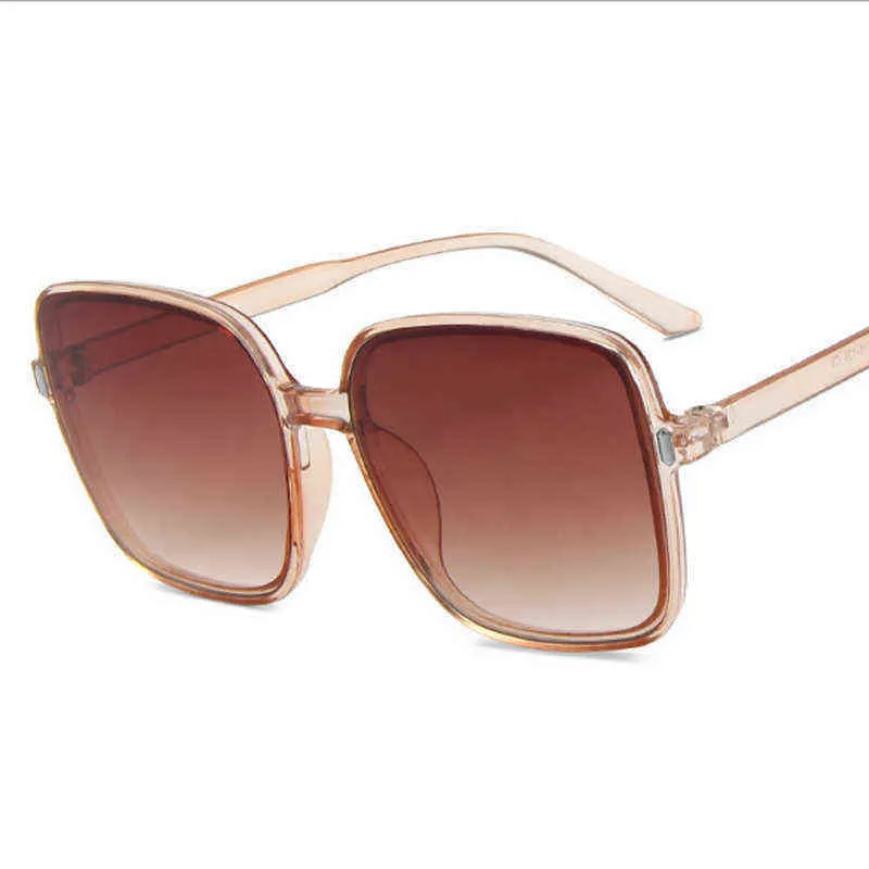 Rivet Square Sunglasses Woman Fashion Brand Designer Sun Glasses Female Korean Style Big Frame Brown Gradient De Sol 220609