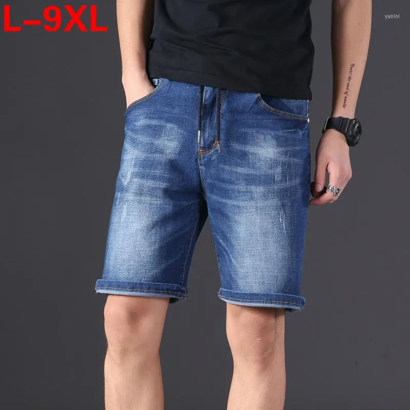 Pantanos cortos para hombres jeans taladra de talla grande 190 kg Hombres medio suelto Racped Reped Summer Hole Elastic 6xl 7xl 8xl 9xlmen's