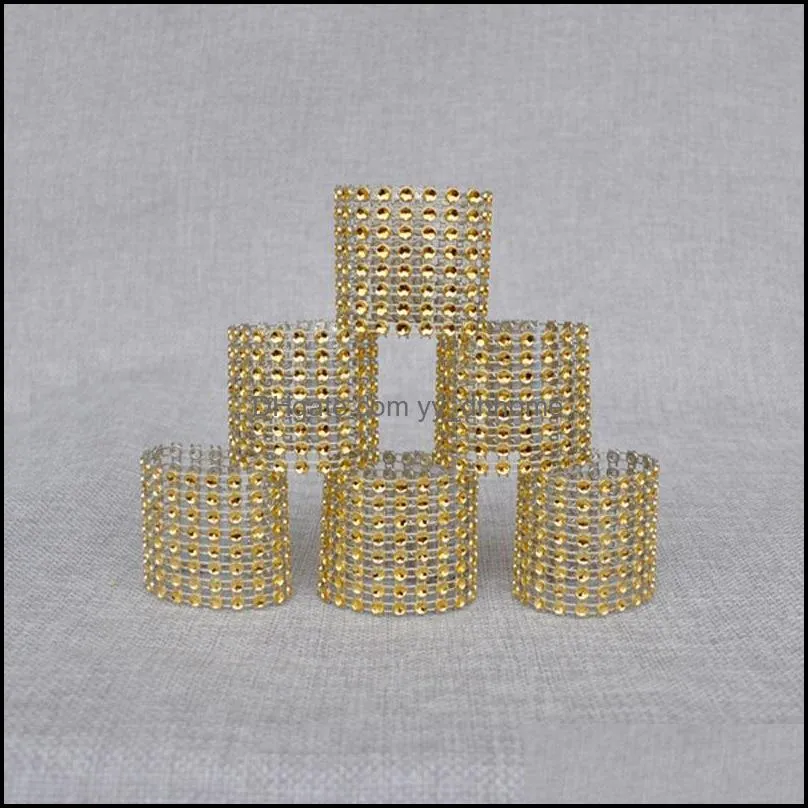 Wholesale- Wholesale 100Pcs/Set Plastic Rhinestone Wrap Golden Color Napkin Ring Napkin Chair Buckle Hotel Wedding Supplies Home
