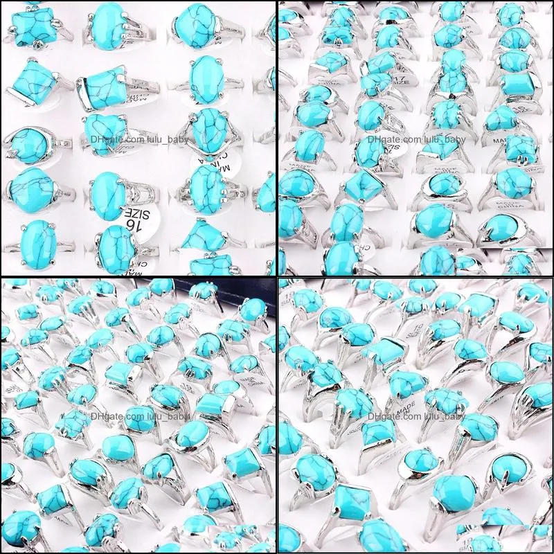 retro natural blue stone rings men women alloy ring male jewelry wedding gifts wholesale 25pcs