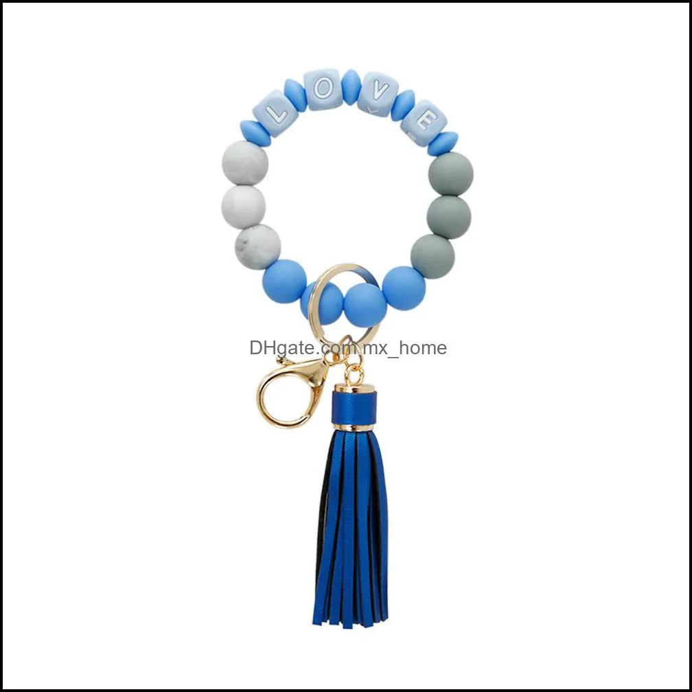 jewelry silicone love beads tassel charm bracelet key rings wrap wristband keychain hangs fashion z5109