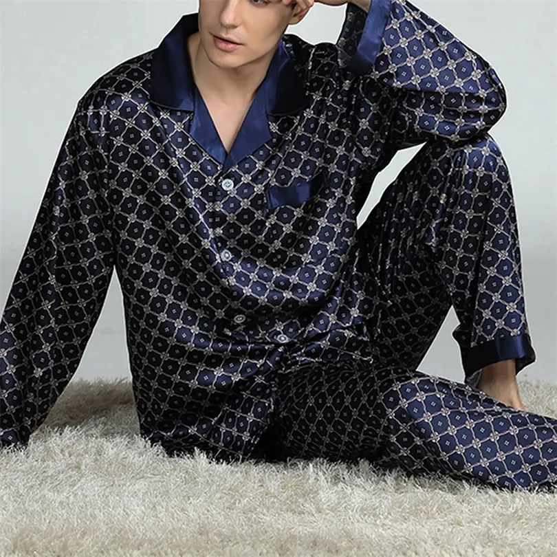 Herren-Nachtwäsche Puimentiua Frühling Herren-Nachtwäsche Langarm-Satin-Pyjama-Sets Fo 220823