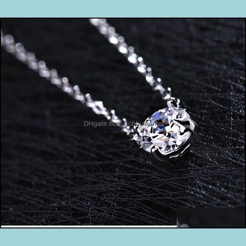 S925 Sterling Silver Cubic Zirconia Round Crystal Star Pendant Necklaces Women Fashion Jewelry