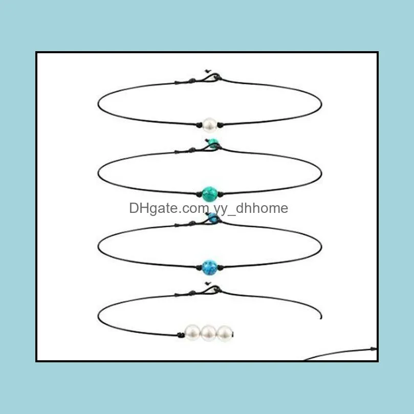 Kolye Kolyeler Doğal İnci Kolye Kadın Mücevher El Yapımı Turkuaz Boncuk Deri Yydhhome Damla Teslimat 2021 Sergililer Yydhhome Dhuas