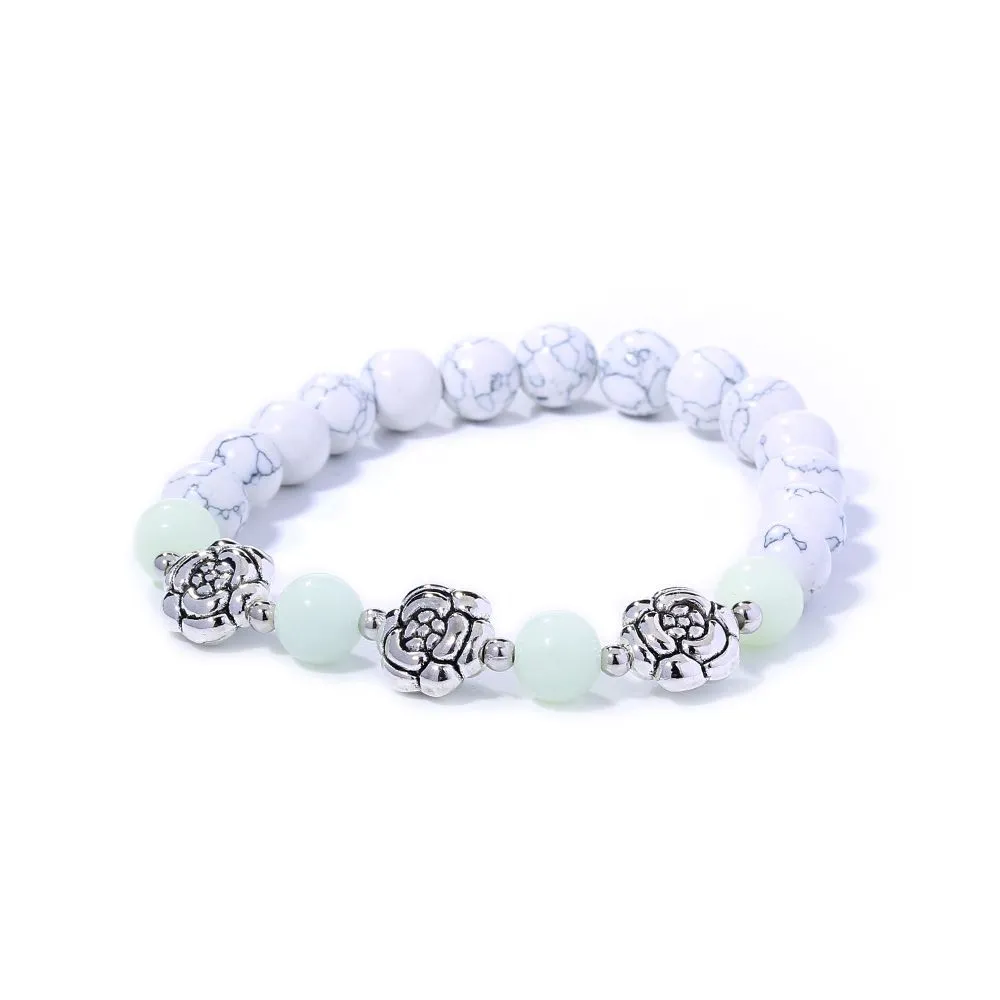 Bracciali con fili di pietra naturale Yoga Healing Luminoso bagliore nel buio Bracciale con perline di loto per uomo e donna