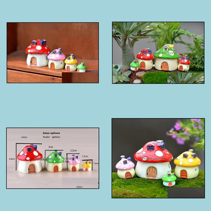 Free shiping 4size 4color Mini mushroom with dot fairy decorative tiny garden and home desk artificial resin miniatures accessory