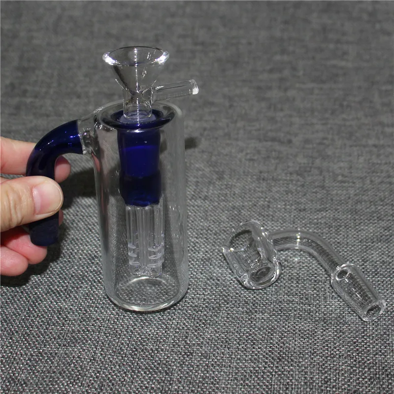 Récupérateurs de verre femelles de 14 mm pour narguilés Adaptateur pour attrape-cendres pour percolateur bleu clair de 3,35 pouces avec clous à quartz bols en verre pour tabac