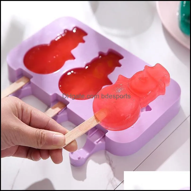 Cute Silicone Ice Cream Mold Purple Snowman Mould One-Piece Homemade Popsicle Tray DIY Bear Paw Oval Ice Cube