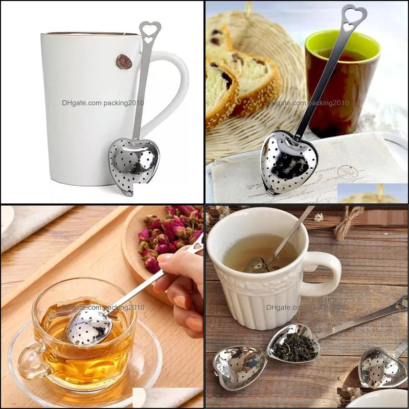 Stock Heart Shaped Tea Infuser Mesh Ball Stainless Strainer Herbal Locking Tea Infuser Spoon Strainer Steeper Handle Shower Table Tool