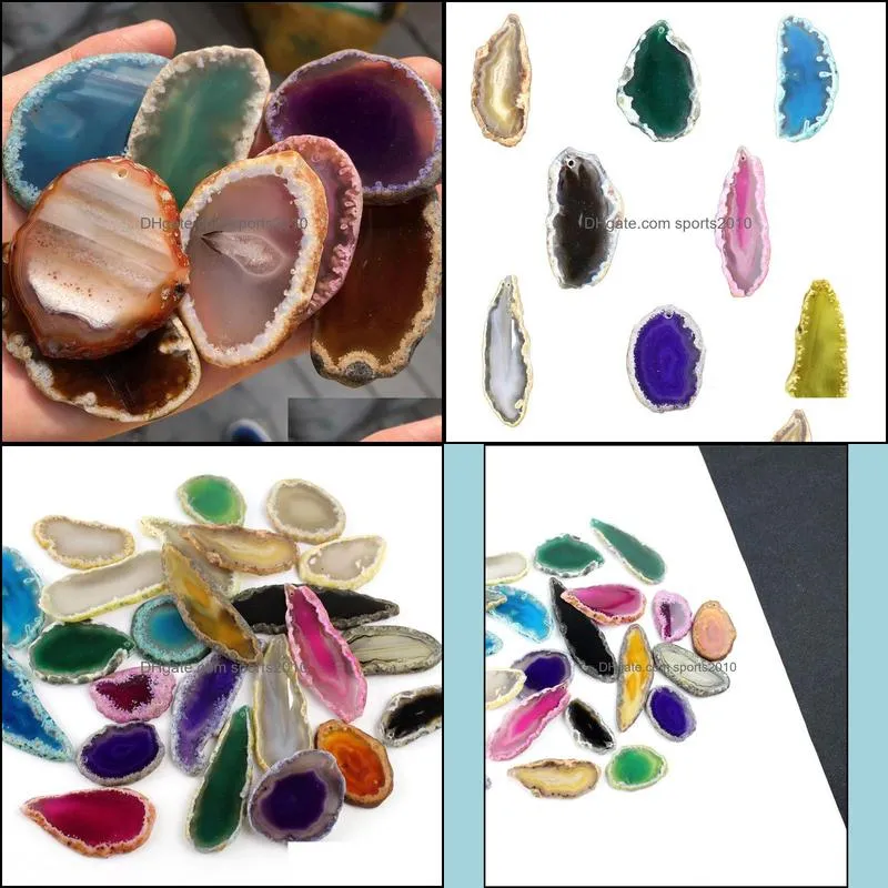 40-55mm natural blue red green purple agate slice stone charms wind bell tablet diy sweater chain pendant home ornaments sports2010