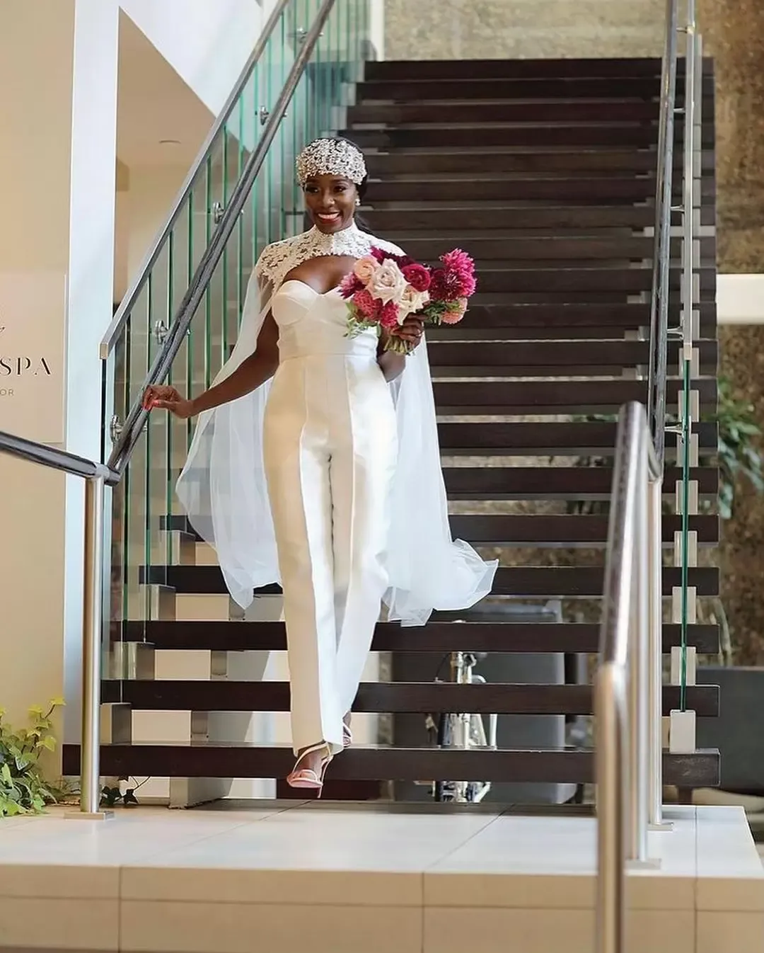 White Wedding Jumpsuit With Cape Gorgeous Satin Wedding