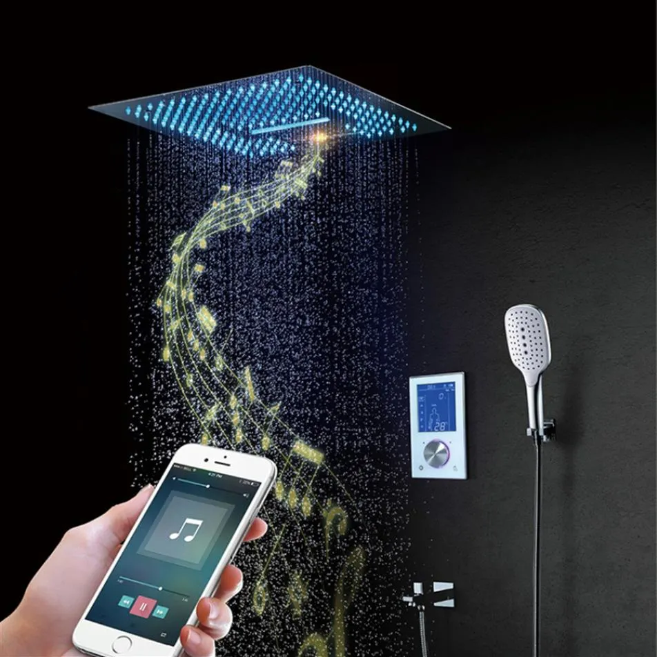 luxury el shower column 16 Inches high flow waterfall led rainshowers 3 way thermostatic digital diverter valve music bathroom 235e