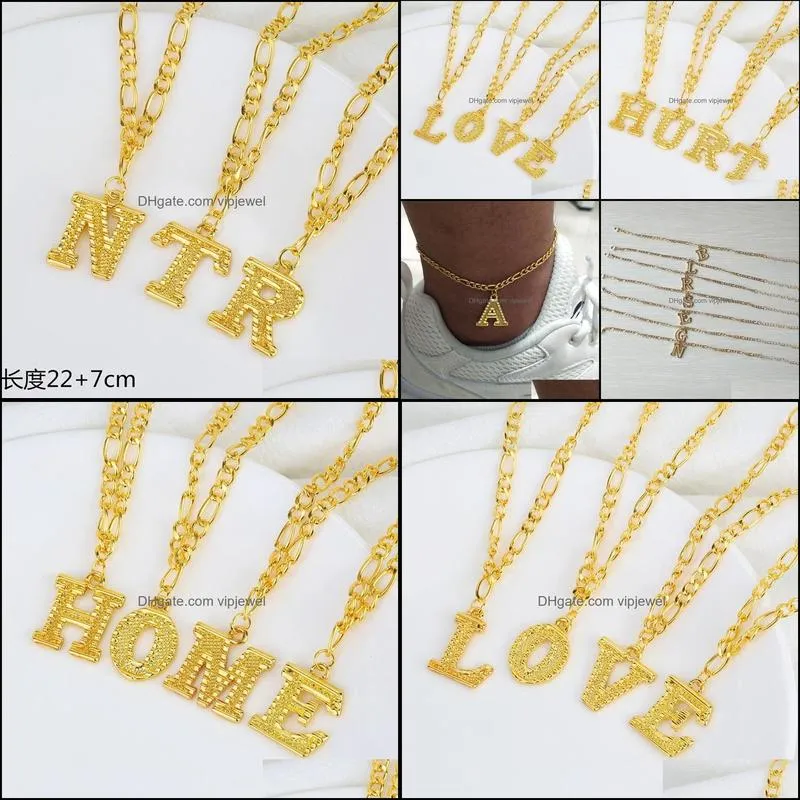 gold plated figaro chain bracelet anklet wholesale fashion letter initial anklet