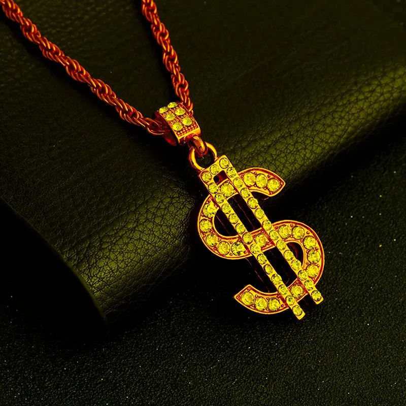 Hänge halsband Hip Hop One Piece Dollar Sign Necklace Men's Chain Around the Neck 4mm Rope Jewelrypendant Necklacespendant