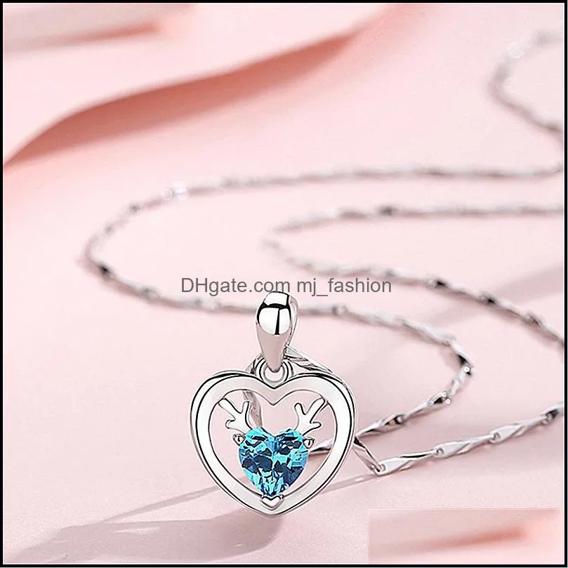 silver necklaces new woman fashion jewelry high quality crystal zircon heart necklace antler pendant necklace