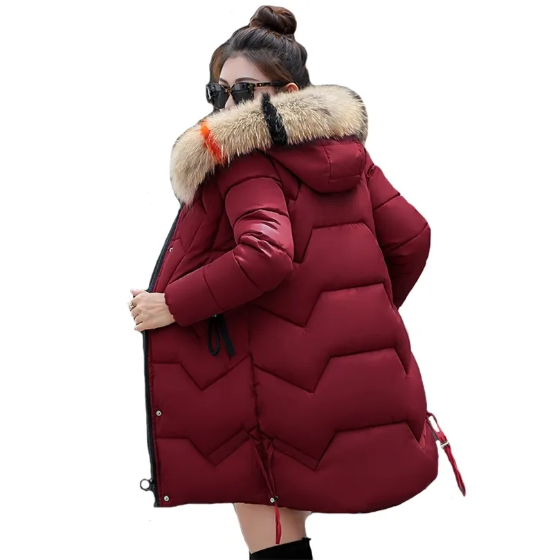 Зимняя женщина с длинной курткой Женщина толстое пальто с твердым повседневным капюшоном с меховым воротником Slin Women's Prackas Plus размер Kurtka Damska 201126