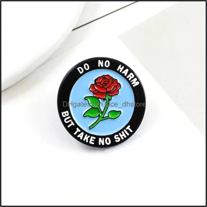 round rose badge enamel lapel pin do no harm but take no shit rose romantic brooch denim backpack cap accessories punk gifts