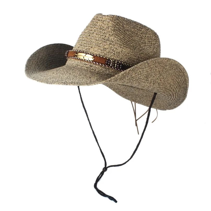 Mode kvinnor män ihåliga västra cowboy hatt lady pappa strand sombrero hombre halm panama cowgirl jazz sol cap storlek 5658 cm 220813