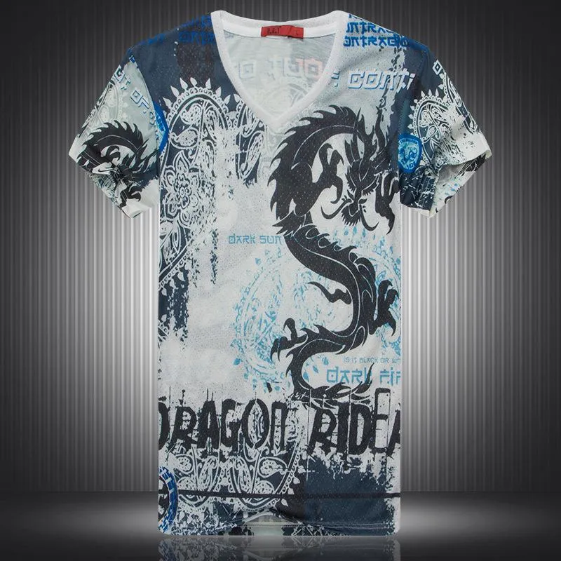 メンズTシャツブラックドラゴンパターン3Dデジタル印刷面白い短袖Tシャツ2022年QUALITY COTTNE STREETWEAR MEN M-XXXLMEN'S
