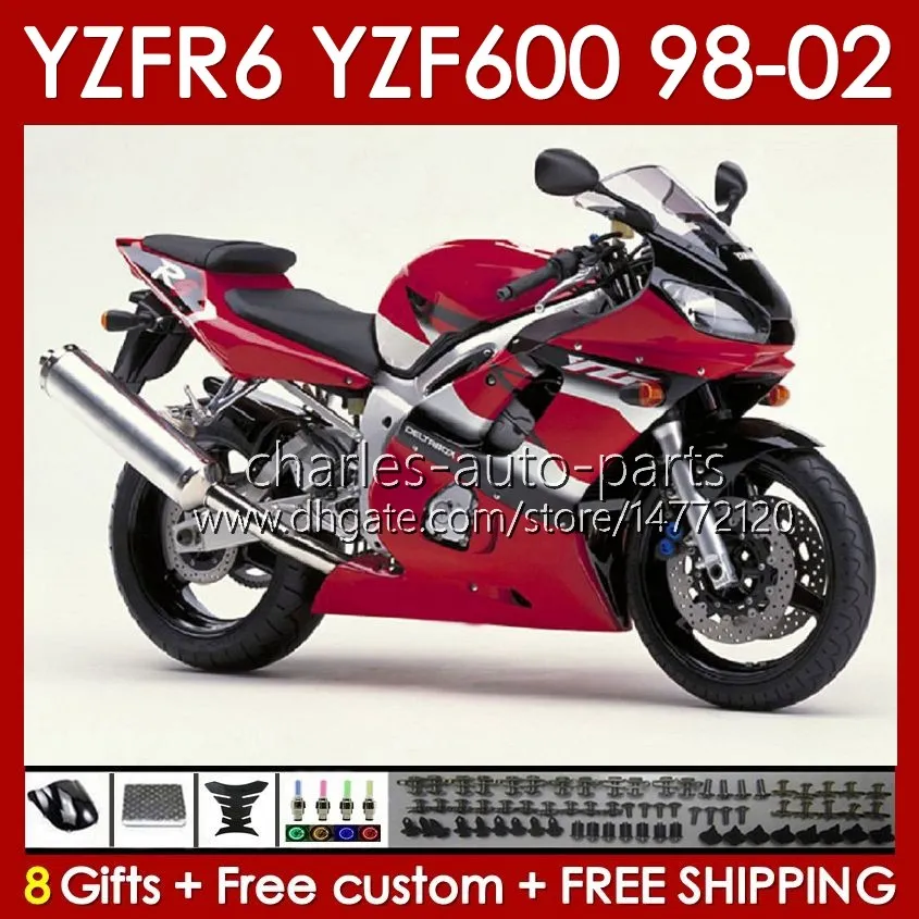 Telaio carrozzeria per YAMAHA YZF-600 YZF R6 R 6 600CC YZFR6 1998 1999 00 01 02 Carrozzeria 145No.72 YZF 600 CC Carenatura YZF-R6 98-02 YZF600 98 99 2000 2001 2002 Kit carenatura rosso fabbrica