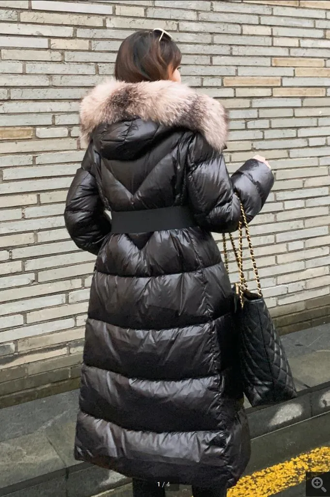 Piumini invernali firmati da donna Piumino d'anatra bianco Parka lungo nero  Cappotto verde esterno Pelliccia di volpe grande Con cappuccio Taglia 1234