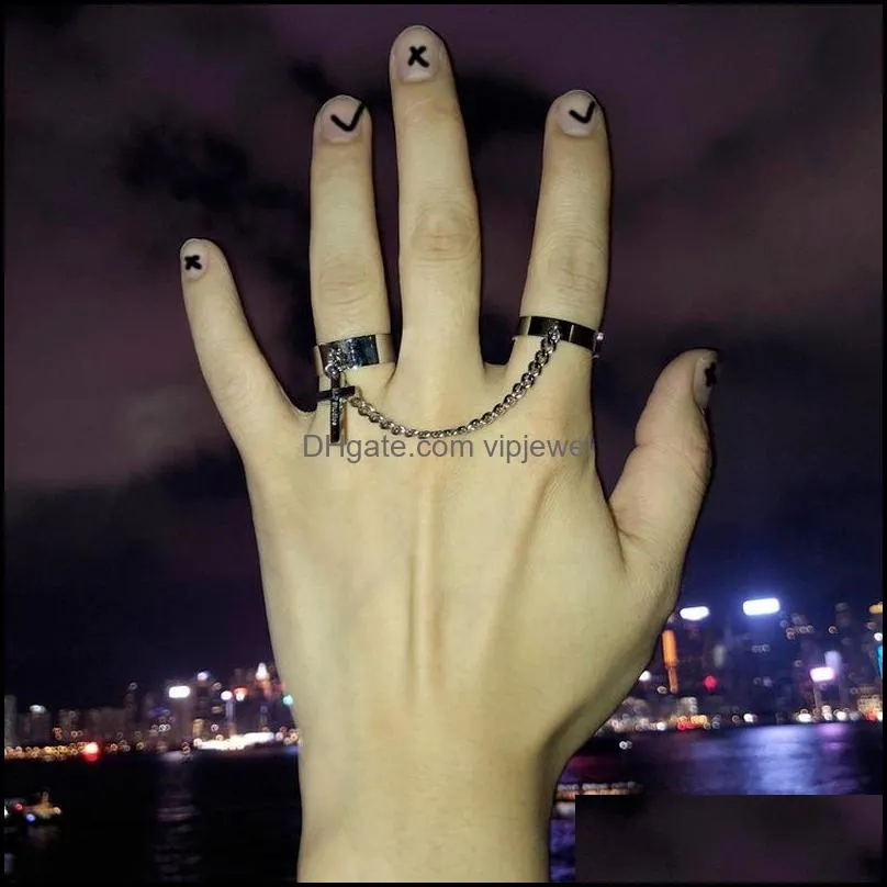 double finger 6cm chain rings for women ring set tassel punk jewelry