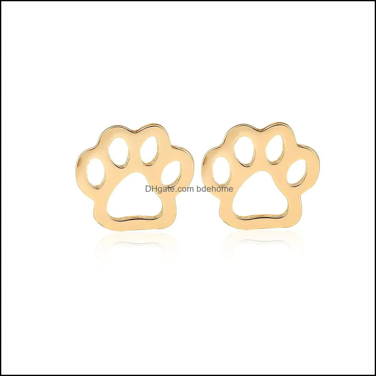 Hollow dog paw ear stud silve gold small animals footprints earrimgs for women men jewelry