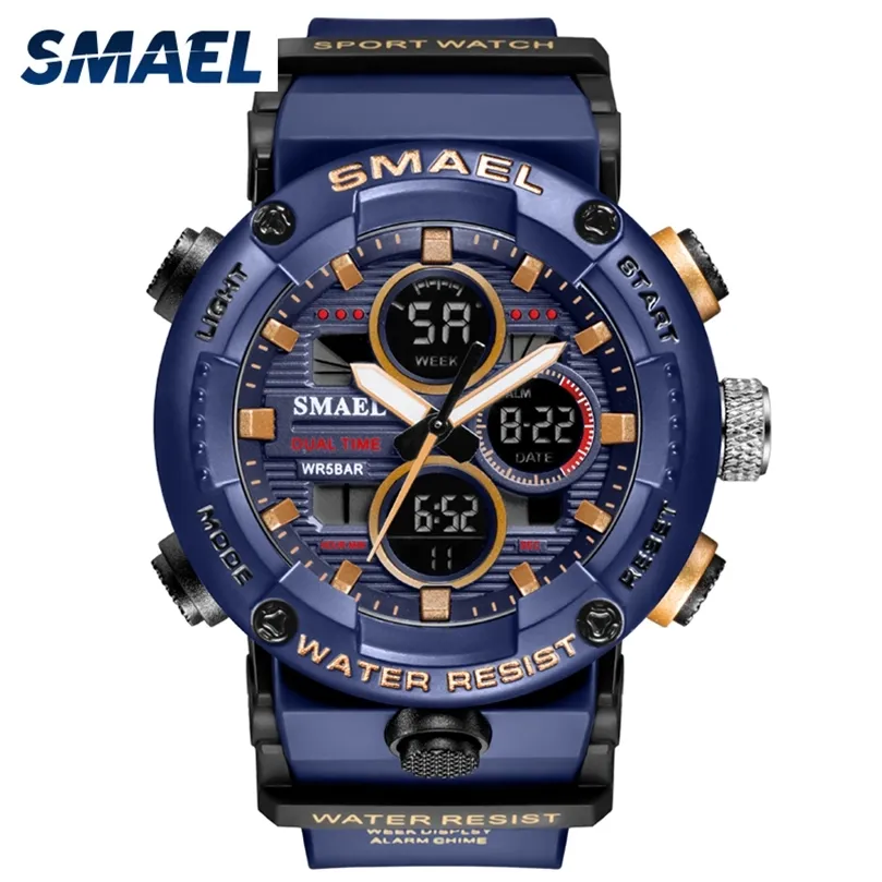 SMAEL Sport Watch Men Waterproof LED Digital Watches Stopwatch Big Dial Clock For Male 8038 relogio masculino Quartz 220329