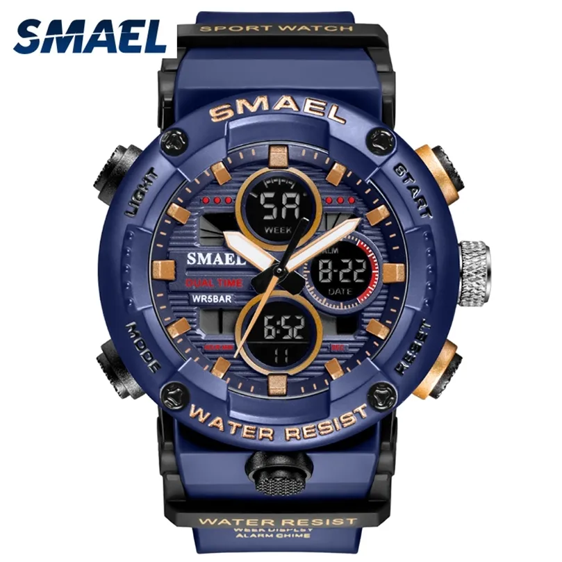 SMAEL Sport Montre Hommes Étanche LED Numérique Montres Chronomètre Grand Cadran Horloge Pour Homme 8038 relogio masculino Quartz 220329